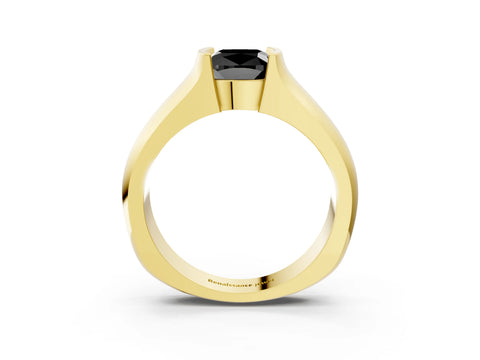 Yellow gold Fancy Black Cushion Cut Solitaire Bezel Set Diamond Ring with Wide Band_3