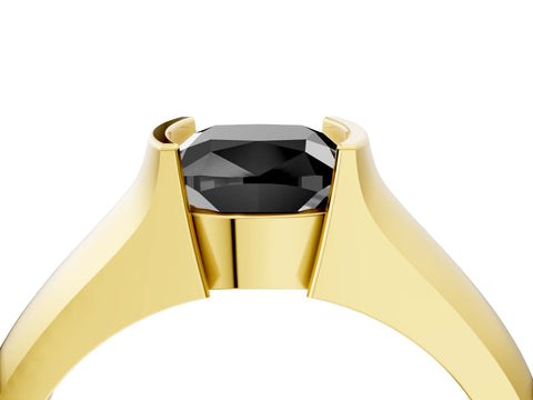 Yellow gold Fancy Black Cushion Cut Solitaire Bezel Set Diamond Ring with Wide Band_4