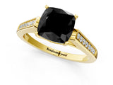 Yellow gold Fancy Black Cushion Cut Solitaire Cathedral Diamond Engagement Ring with Channel-Set Band and Four-Prong Setting_4
