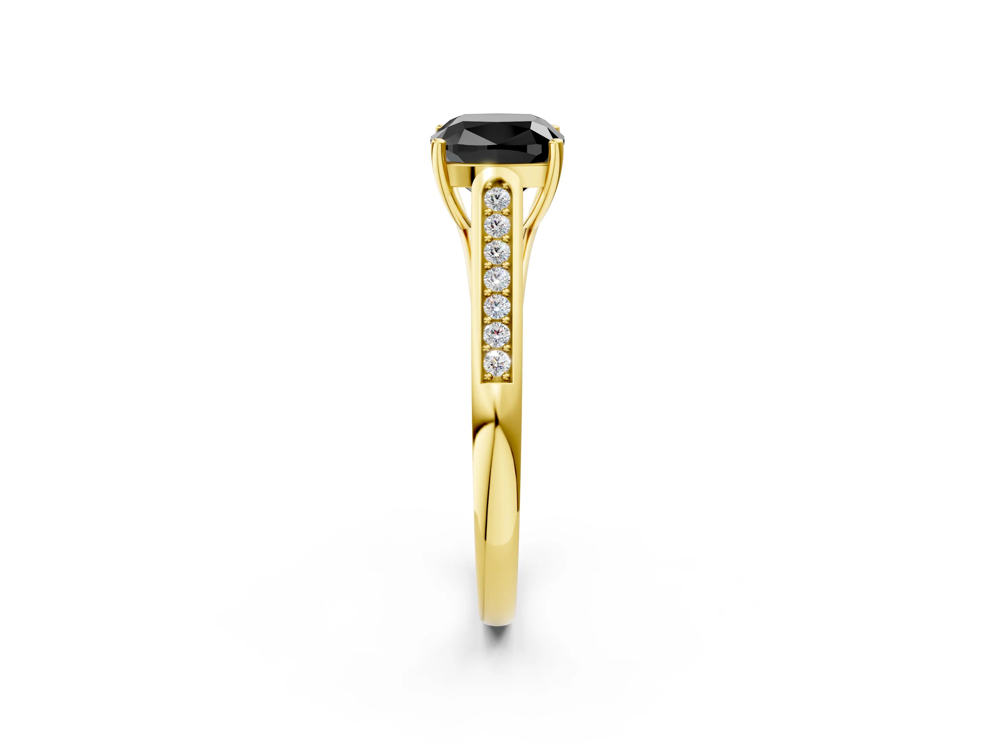 Yellow gold Fancy Black Cushion Cut Solitaire Cathedral Diamond Engagement Ring with Channel-Set Band and Four-Prong Setting_5