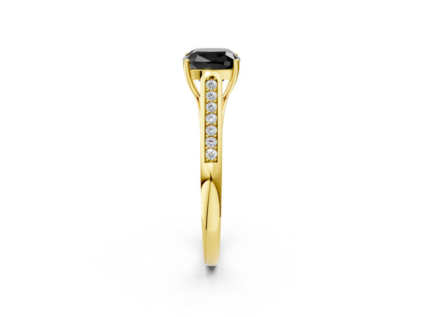 Yellow Gold Cushion Cut Cathedral Solitaire Engagement Ring Setting for Black Center