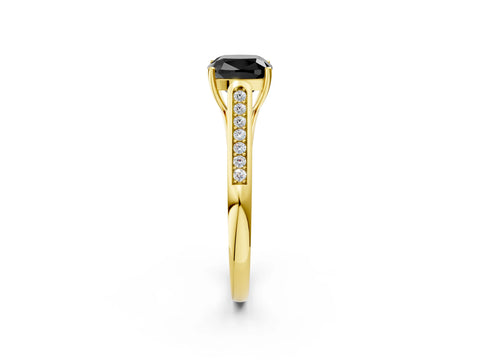 Yellow gold Fancy Black Cushion Cut Solitaire Cathedral Diamond Engagement Ring with Channel-Set Band and Four-Prong Setting_5