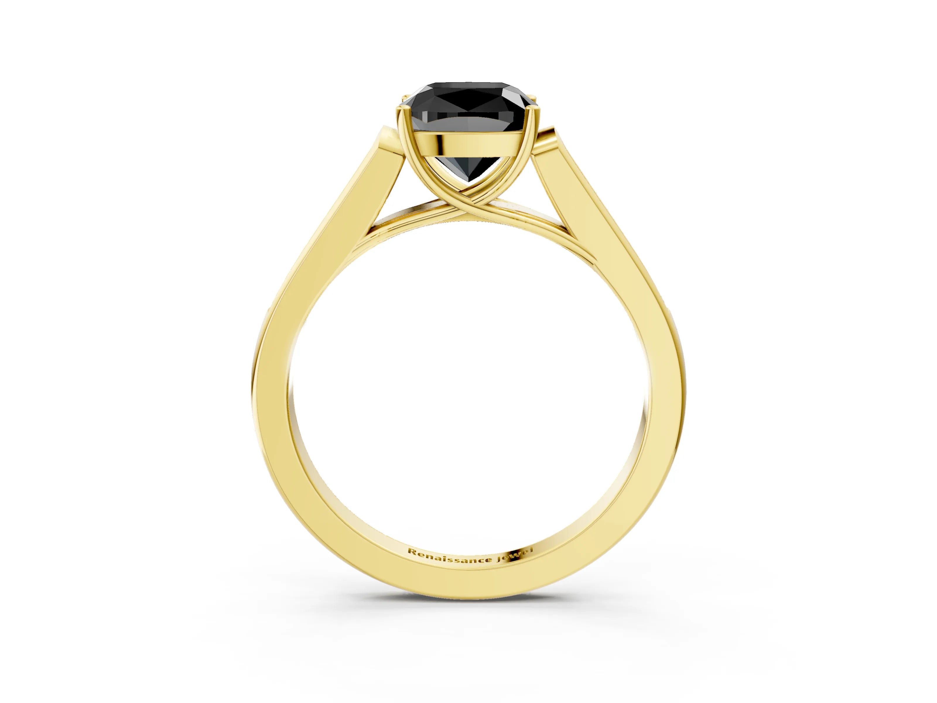 Yellow gold Fancy Black Cushion Cut Solitaire Cathedral Diamond Engagement Ring with Channel-Set Band and Four-Prong Setting_6