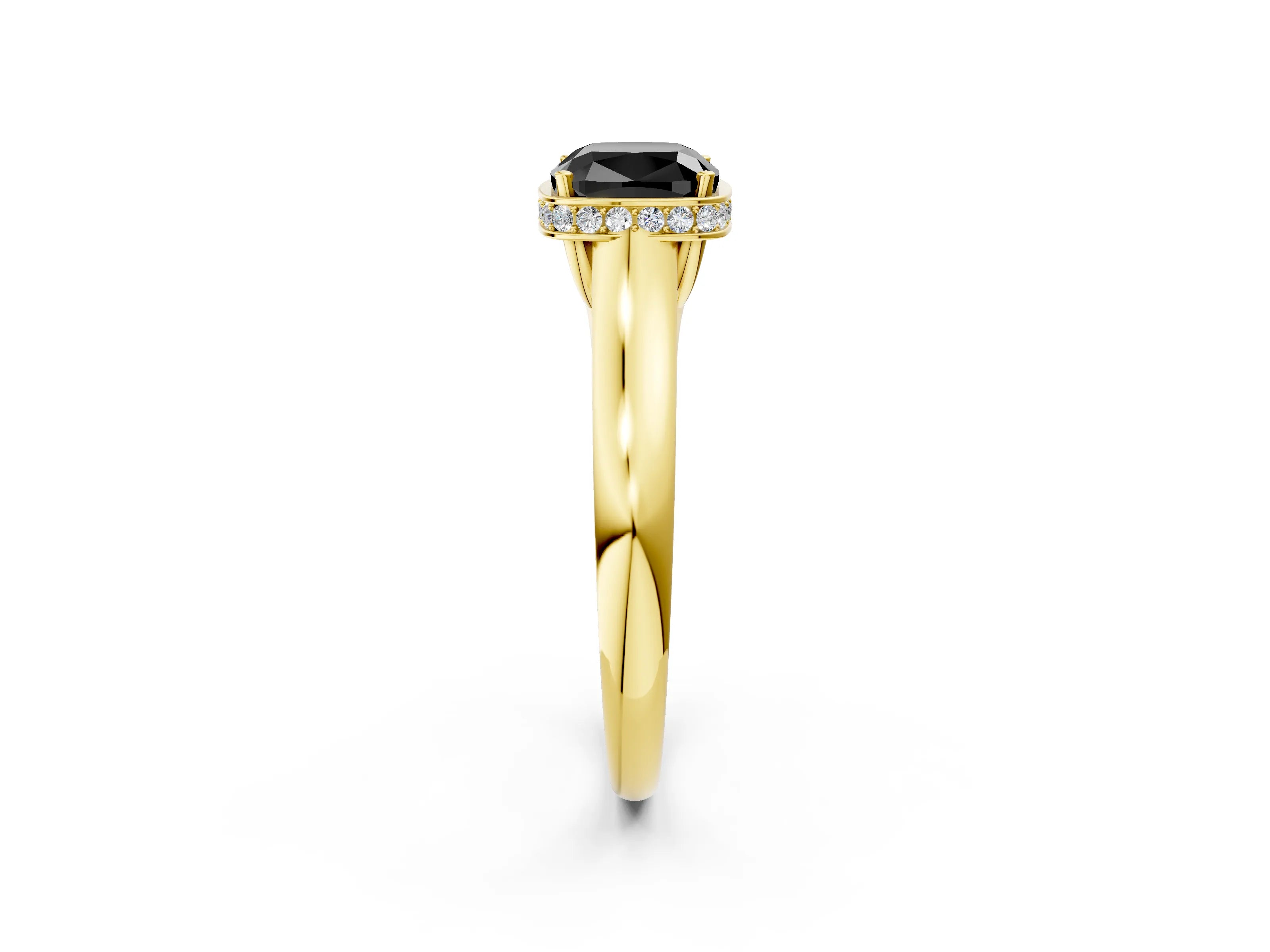 Yellow gold Fancy Black Cushion Cut Solitaire Diamond Engagement Ring with Four-Prong Setting and Tapered Band_2