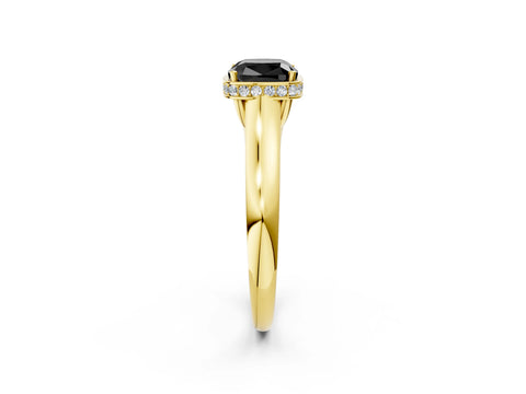 Yellow gold Fancy Black Cushion Cut Solitaire Diamond Engagement Ring with Four-Prong Setting and Tapered Band_2