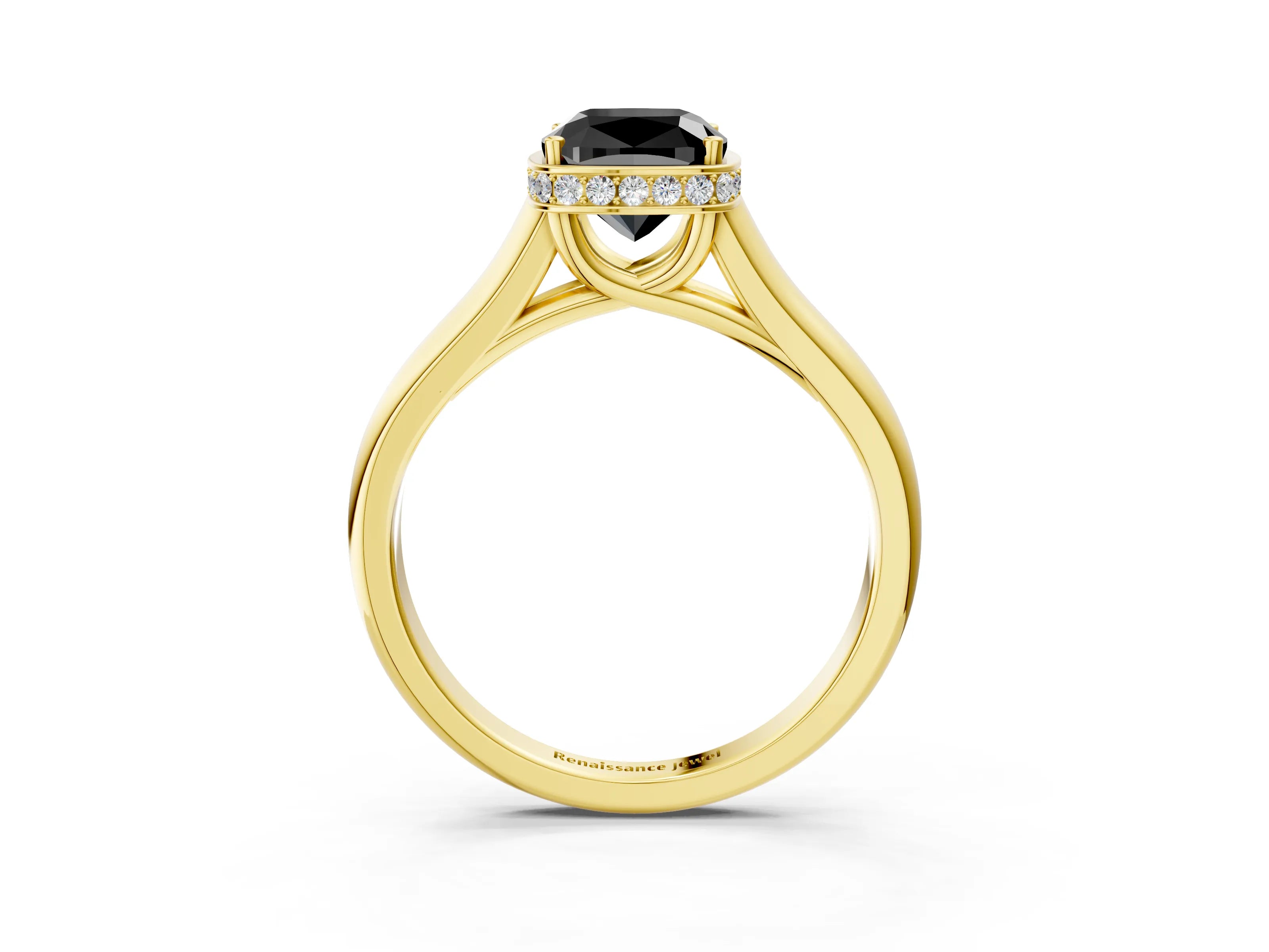 Yellow gold Fancy Black Cushion Cut Solitaire Diamond Engagement Ring with Four-Prong Setting and Tapered Band_3