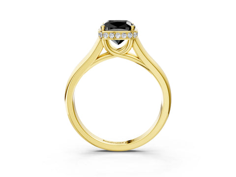 Yellow gold Fancy Black Cushion Cut Solitaire Diamond Engagement Ring with Four-Prong Setting and Tapered Band_3