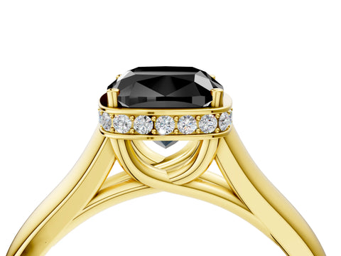 Yellow gold Fancy Black Cushion Cut Solitaire Diamond Engagement Ring with Four-Prong Setting and Tapered Band_4