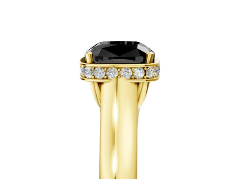Yellow gold Fancy Black Cushion Cut Solitaire Diamond Engagement Ring with Four-Prong Setting and Tapered Band_5