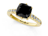 Yellow gold Fancy Black Cushion Cut Solitaire Diamond Engagement Ring with Pavé Band and Six-Prong Setting_13