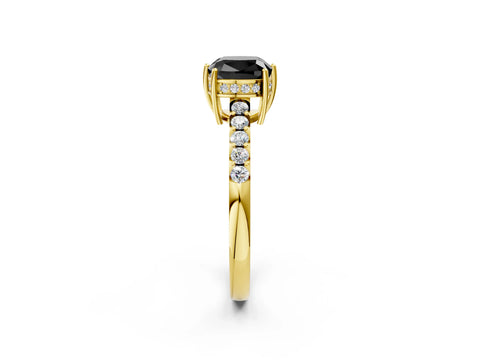 Yellow gold Fancy Black Cushion Cut Solitaire Diamond Engagement Ring with Pavé Band and Six-Prong Setting_14