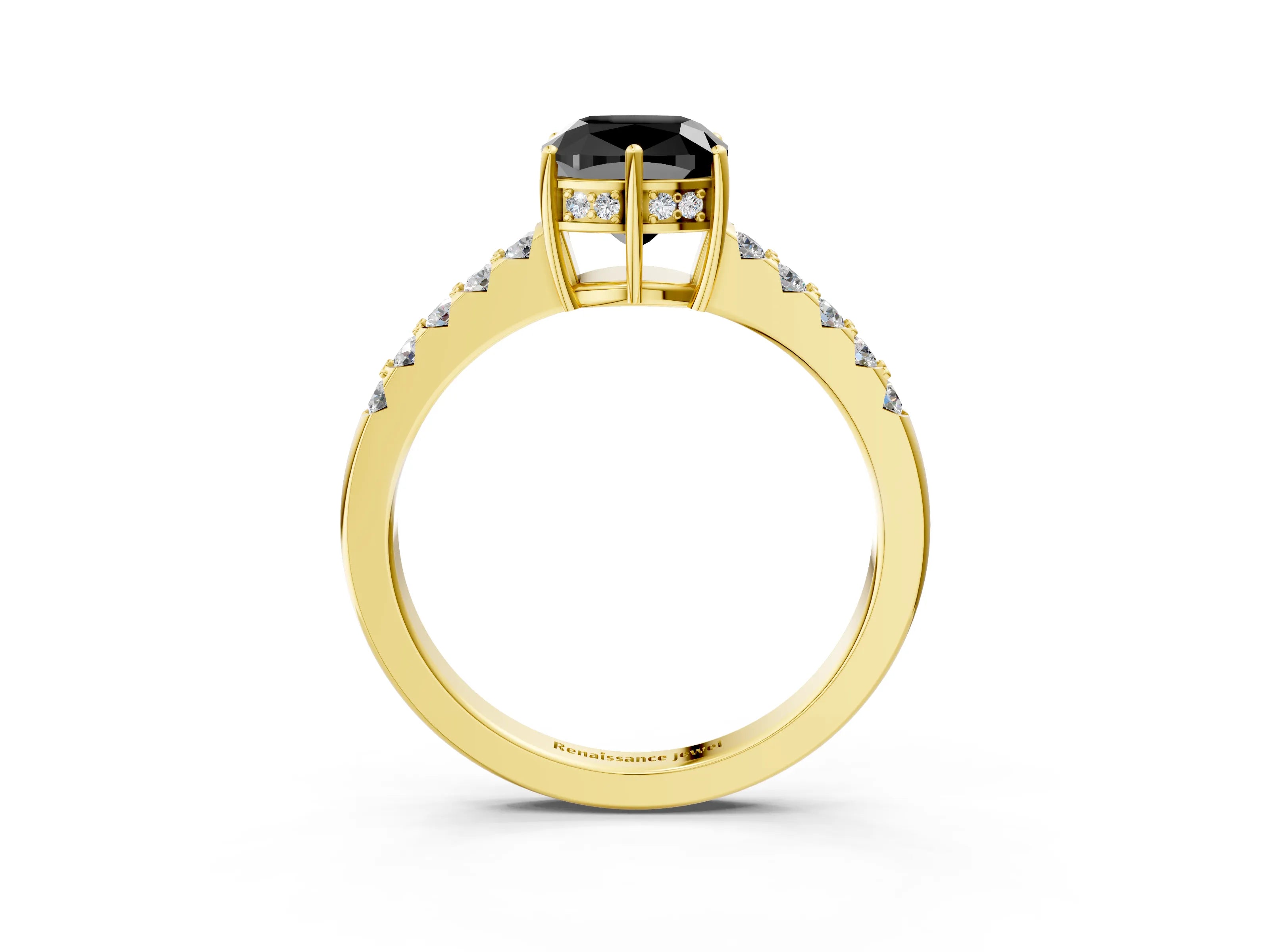 Yellow gold Fancy Black Cushion Cut Solitaire Diamond Engagement Ring with Pavé Band and Six-Prong Setting_15