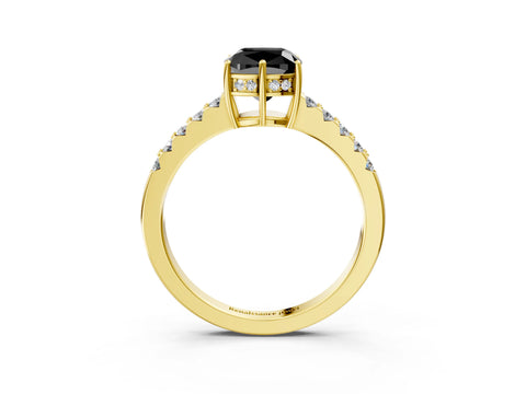 Yellow gold Fancy Black Cushion Cut Solitaire Diamond Engagement Ring with Pavé Band and Six-Prong Setting_15