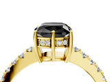 Yellow gold Fancy Black Cushion Cut Solitaire Diamond Engagement Ring with Pavé Band and Six-Prong Setting_16