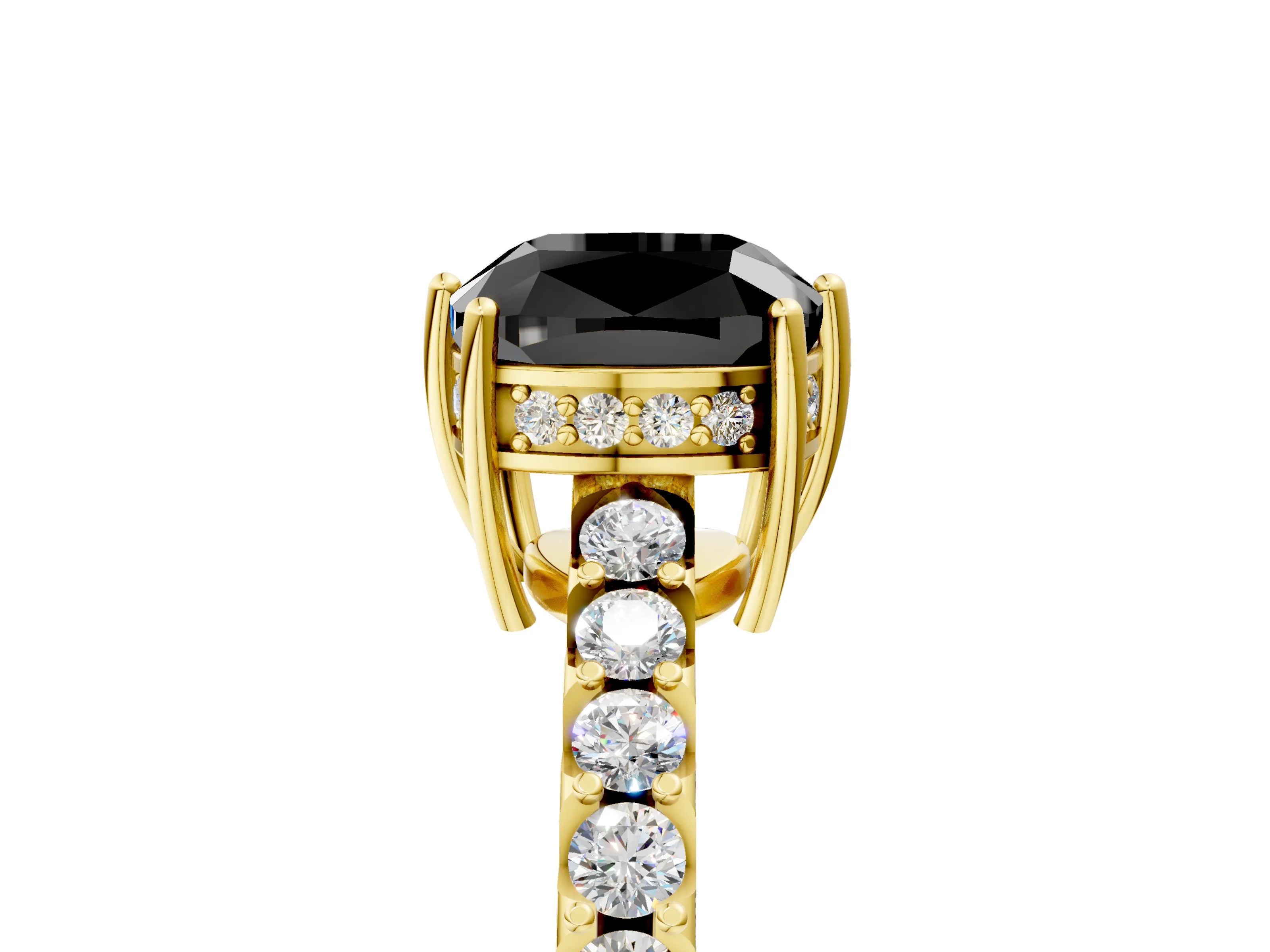 Yellow gold Fancy Black Cushion Cut Solitaire Diamond Engagement Ring with Pavé Band and Six-Prong Setting_17