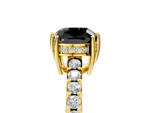 Yellow gold Fancy Black Cushion Cut Solitaire Diamond Engagement Ring with Pavé Band and Six-Prong Setting_17