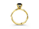Yellow gold Fancy Black Cushion Cut Solitaire Diamond Engagement Ring with Twisted Pave Band and Four-Prong Setting_6
