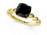 Yellow gold Fancy Black Cushion Cut Solitaire Diamond Ring with Infinity Twist Band and Four-Prong Setting_13