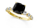 Yellow gold Fancy Black Cushion Cut Solitaire Diamond Ring with Pave Band and Four-Prong Setting_1