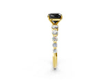 Yellow gold Fancy Black Cushion Cut Solitaire Diamond Ring with Pave Band and Four-Prong Setting_2