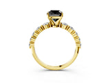 Yellow gold Fancy Black Cushion Cut Solitaire Diamond Ring with Pave Band and Four-Prong Setting_3