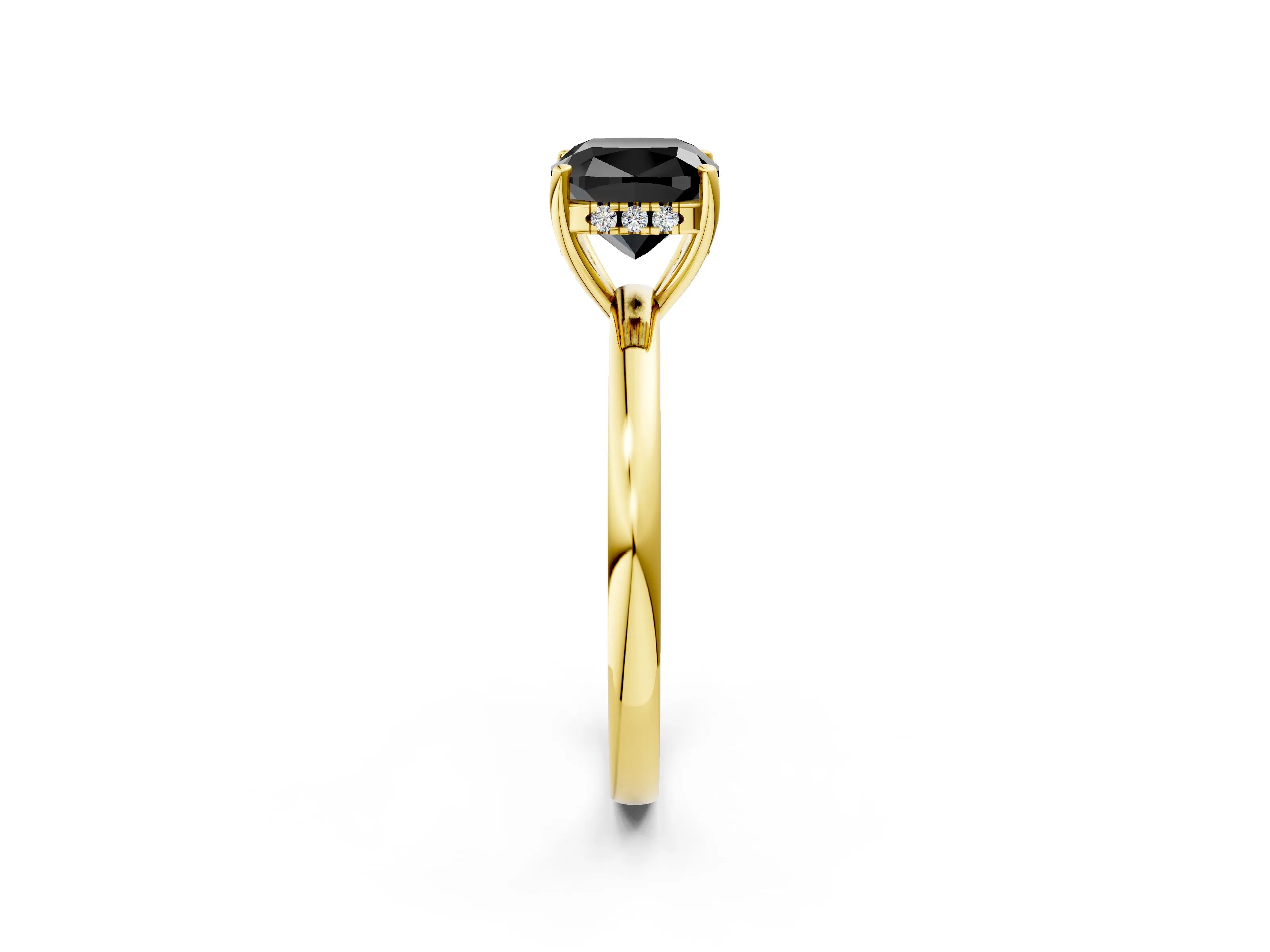 Yellow gold Fancy Black Cushion Cut Solitaire Diamond Ring with Prong Setting and Plain Band_2