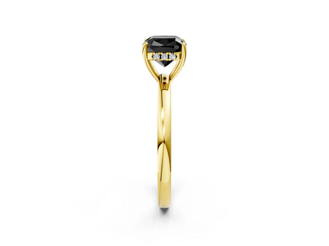 Yellow gold Fancy Black Cushion Cut Solitaire Diamond Ring with Prong Setting and Plain Band_2