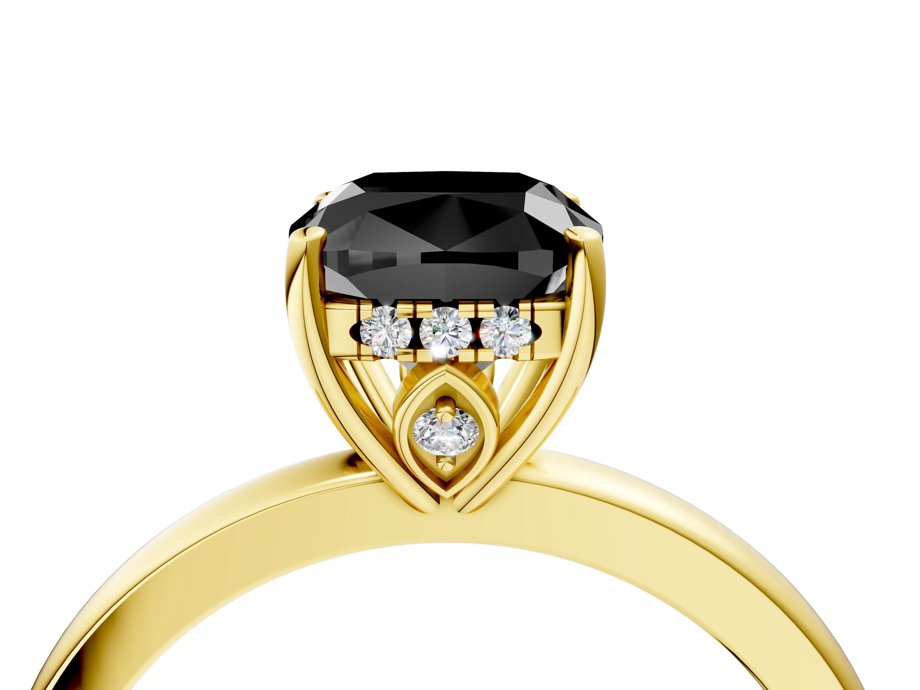 Yellow gold Fancy Black Cushion Cut Solitaire Diamond Ring with Prong Setting and Plain Band_4