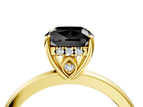 Yellow gold Fancy Black Cushion Cut Solitaire Diamond Ring with Prong Setting and Plain Band_4