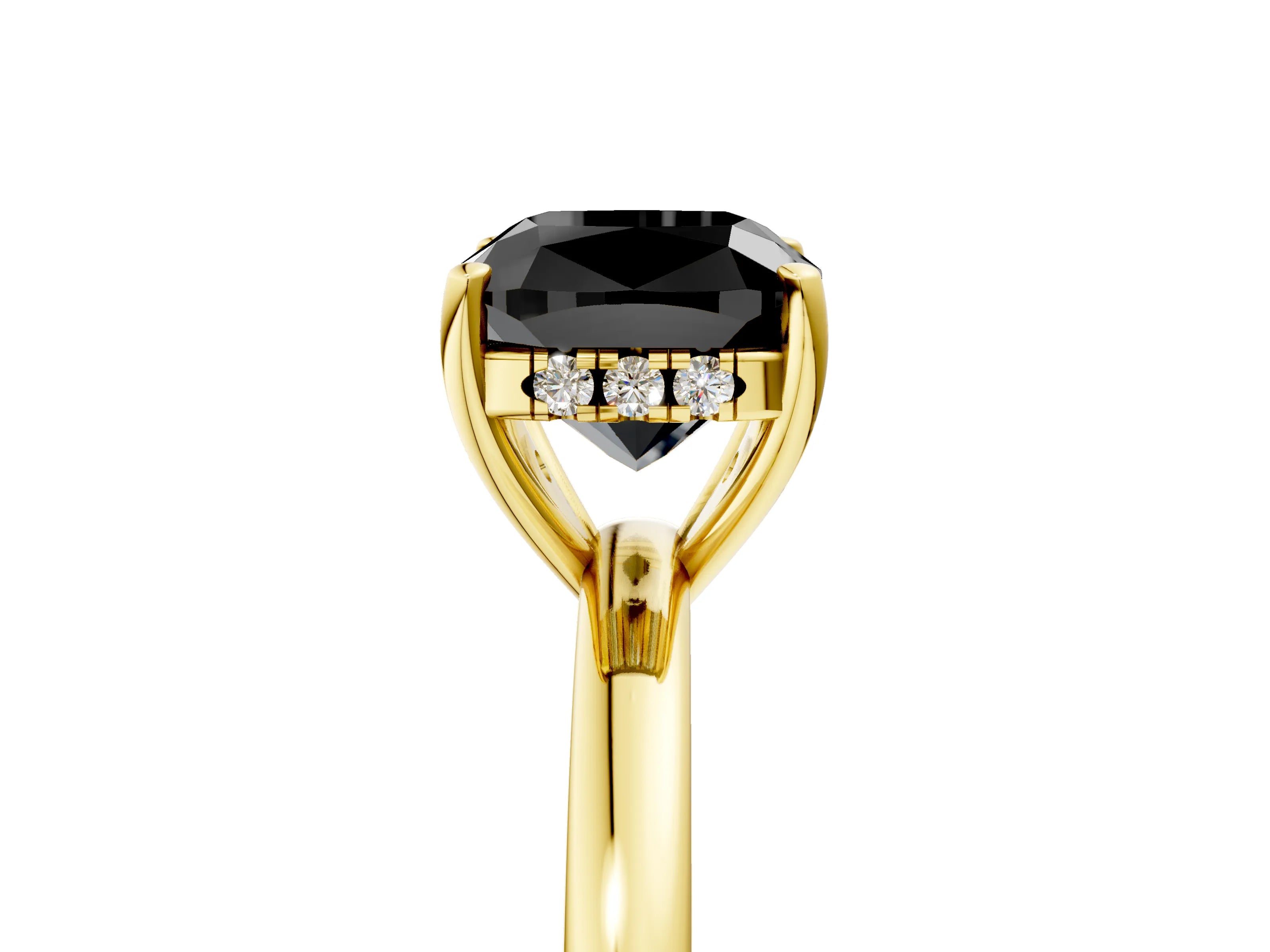 Yellow gold Fancy Black Cushion Cut Solitaire Diamond Ring with Prong Setting and Plain Band_5