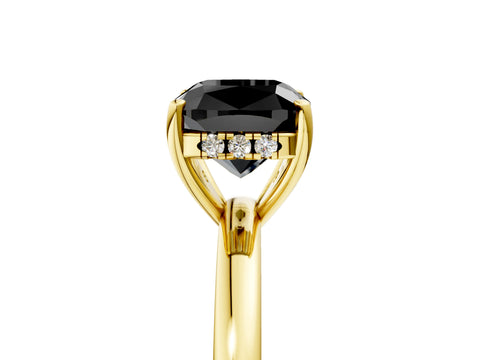 Yellow gold Fancy Black Cushion Cut Solitaire Diamond Ring with Prong Setting and Plain Band_5