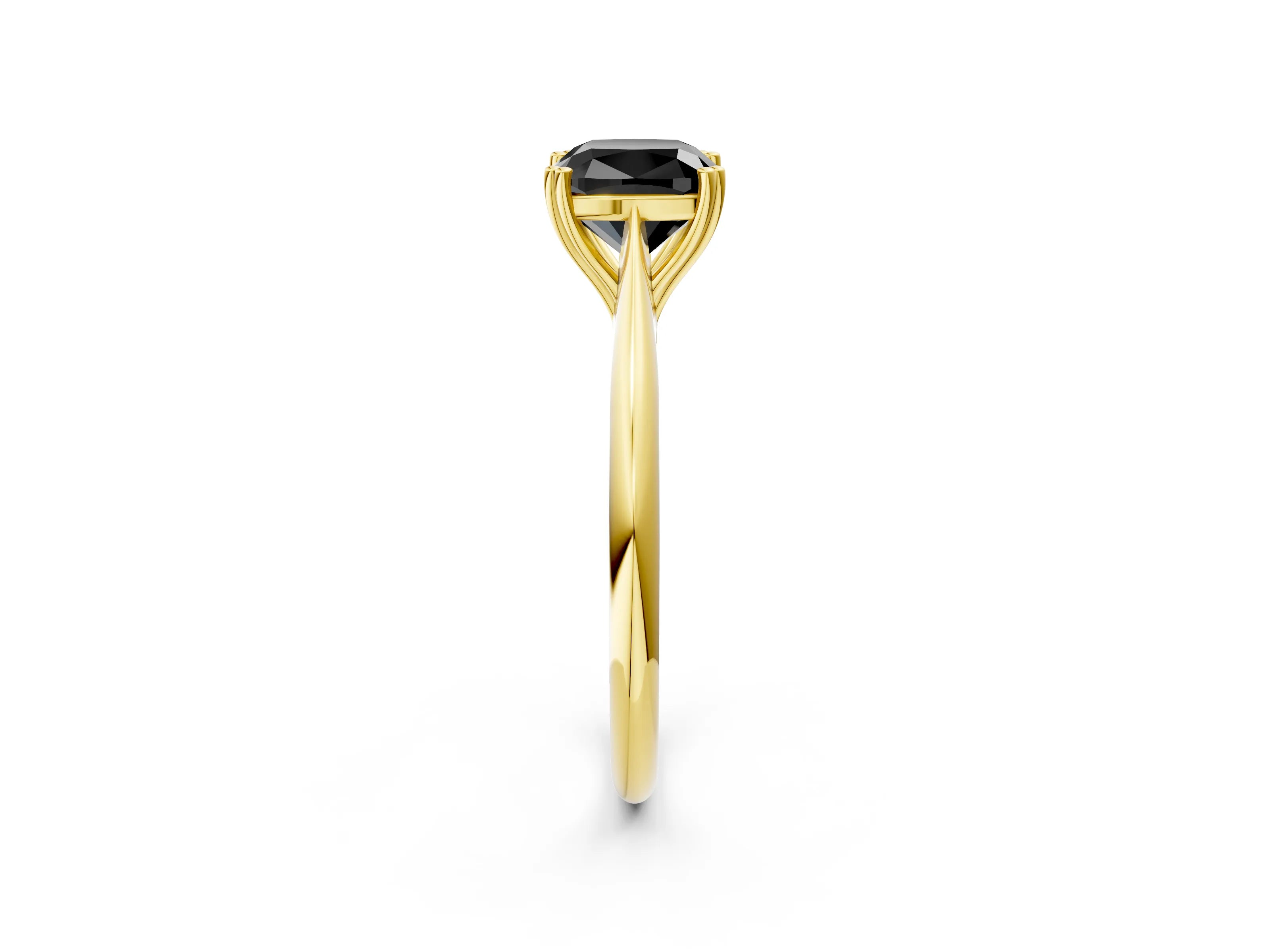 Yellow gold Fancy Black Cushion Cut Solitaire Diamond Ring with Six-Prong Setting and Classic Band_2