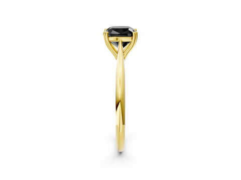 Yellow gold Fancy Black Cushion Cut Solitaire Diamond Ring with Six-Prong Setting and Classic Band_2