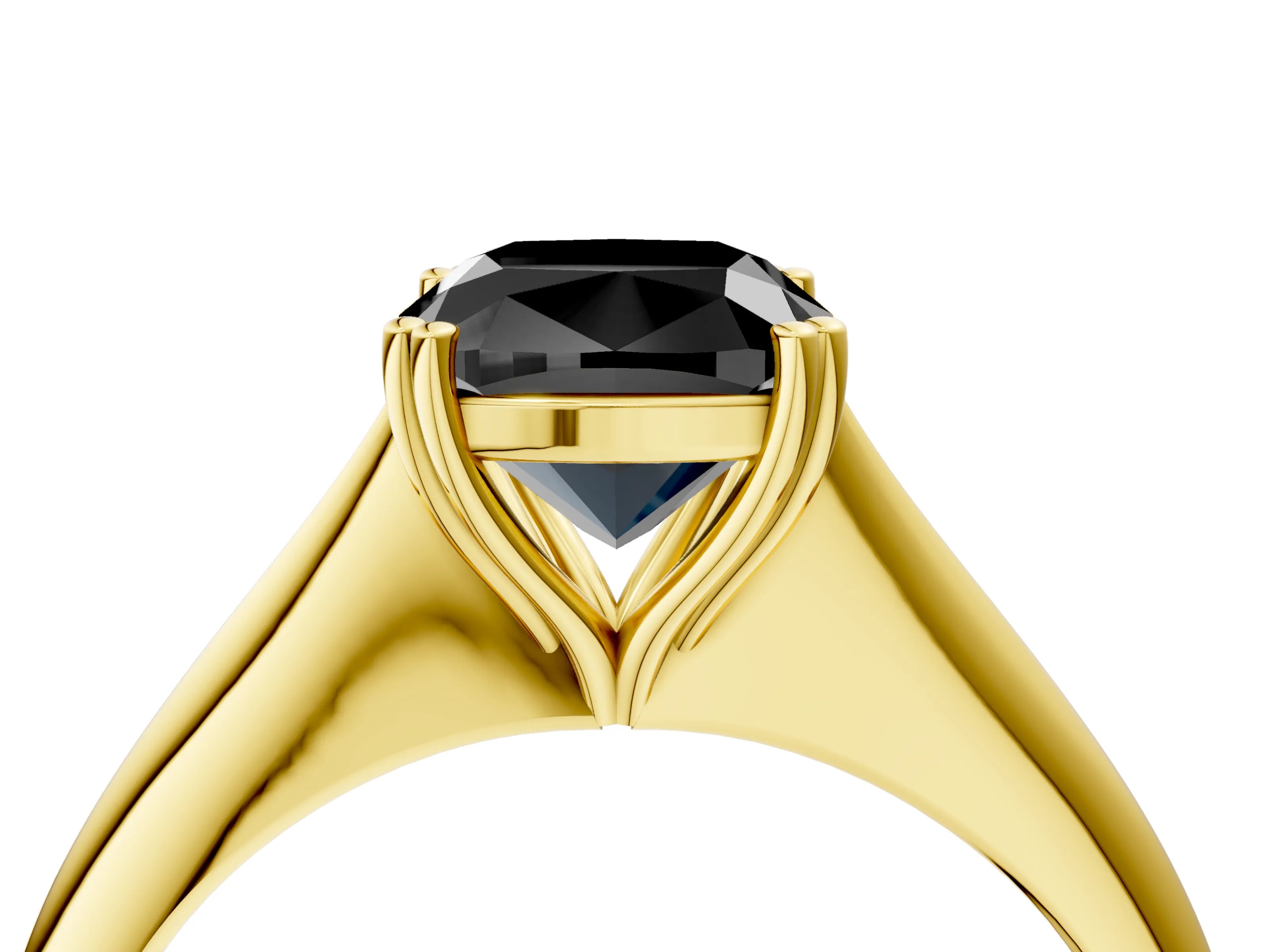 Yellow gold Fancy Black Cushion Cut Solitaire Diamond Ring with Six-Prong Setting and Classic Band_4