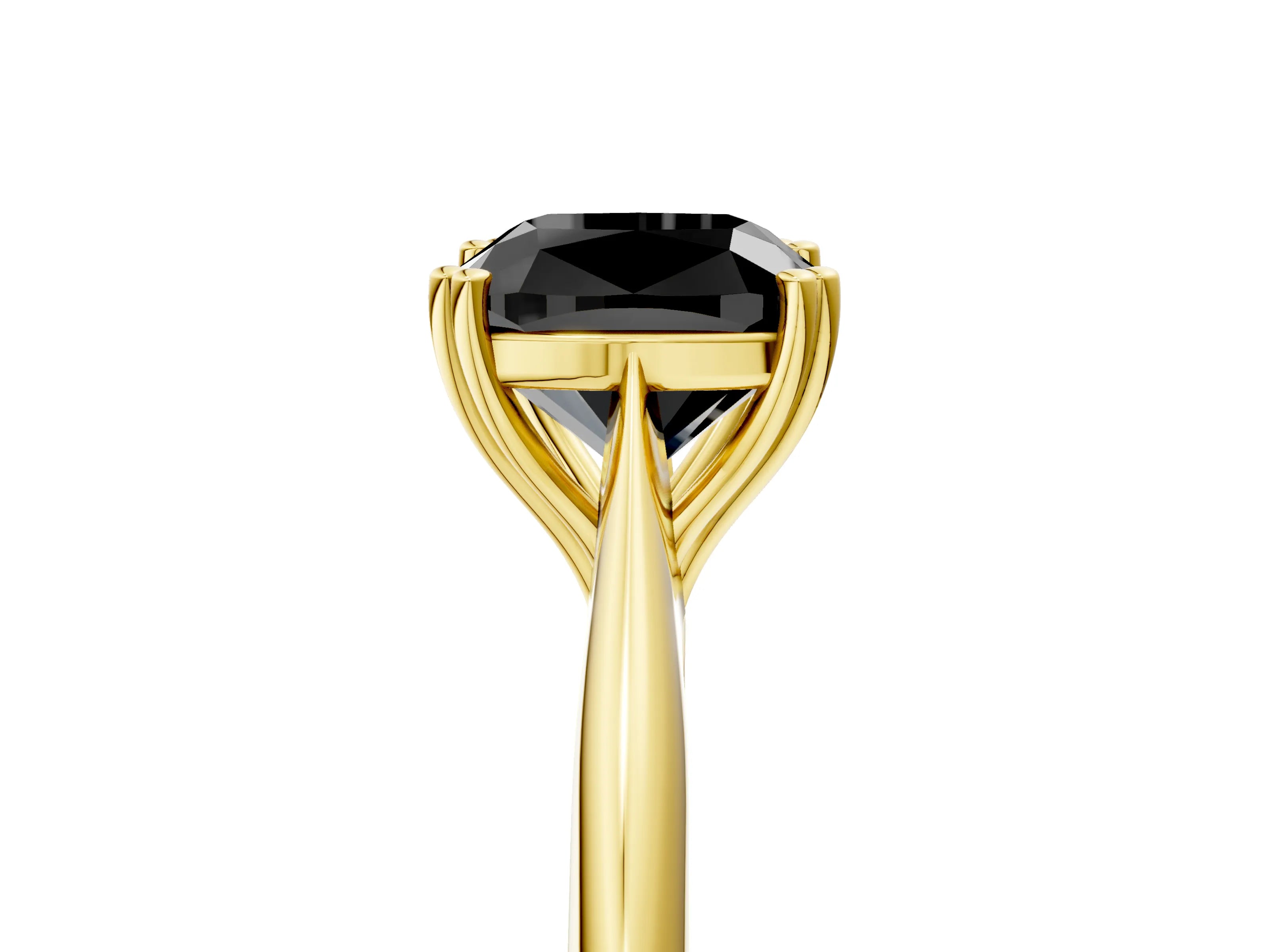 Yellow gold Fancy Black Cushion Cut Solitaire Diamond Ring with Six-Prong Setting and Classic Band_5