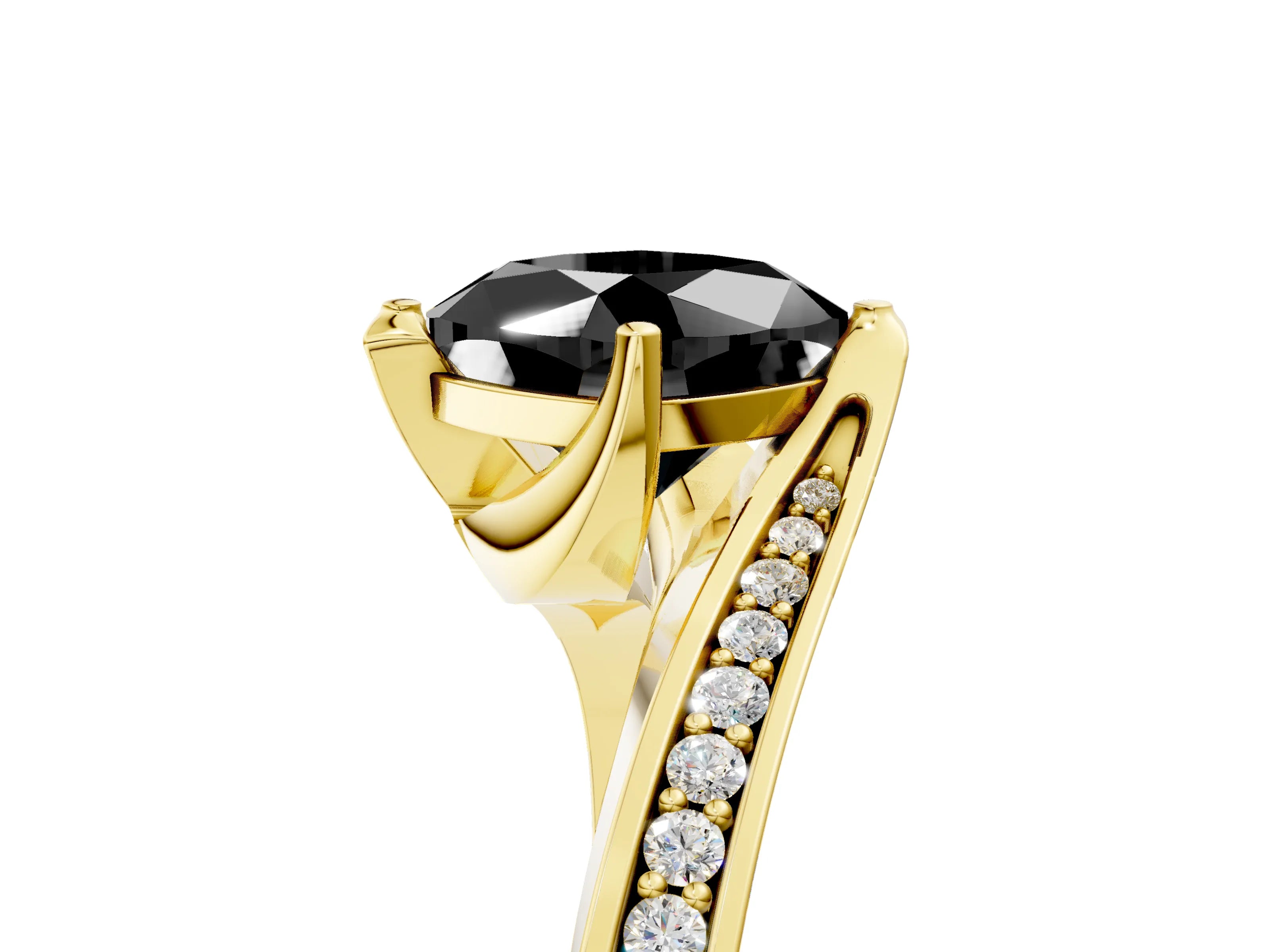 Yellow gold Fancy Black Cushion Cut Solitaire Diamond Twist Band with Pavé Setting and Four-Prong Setting_5