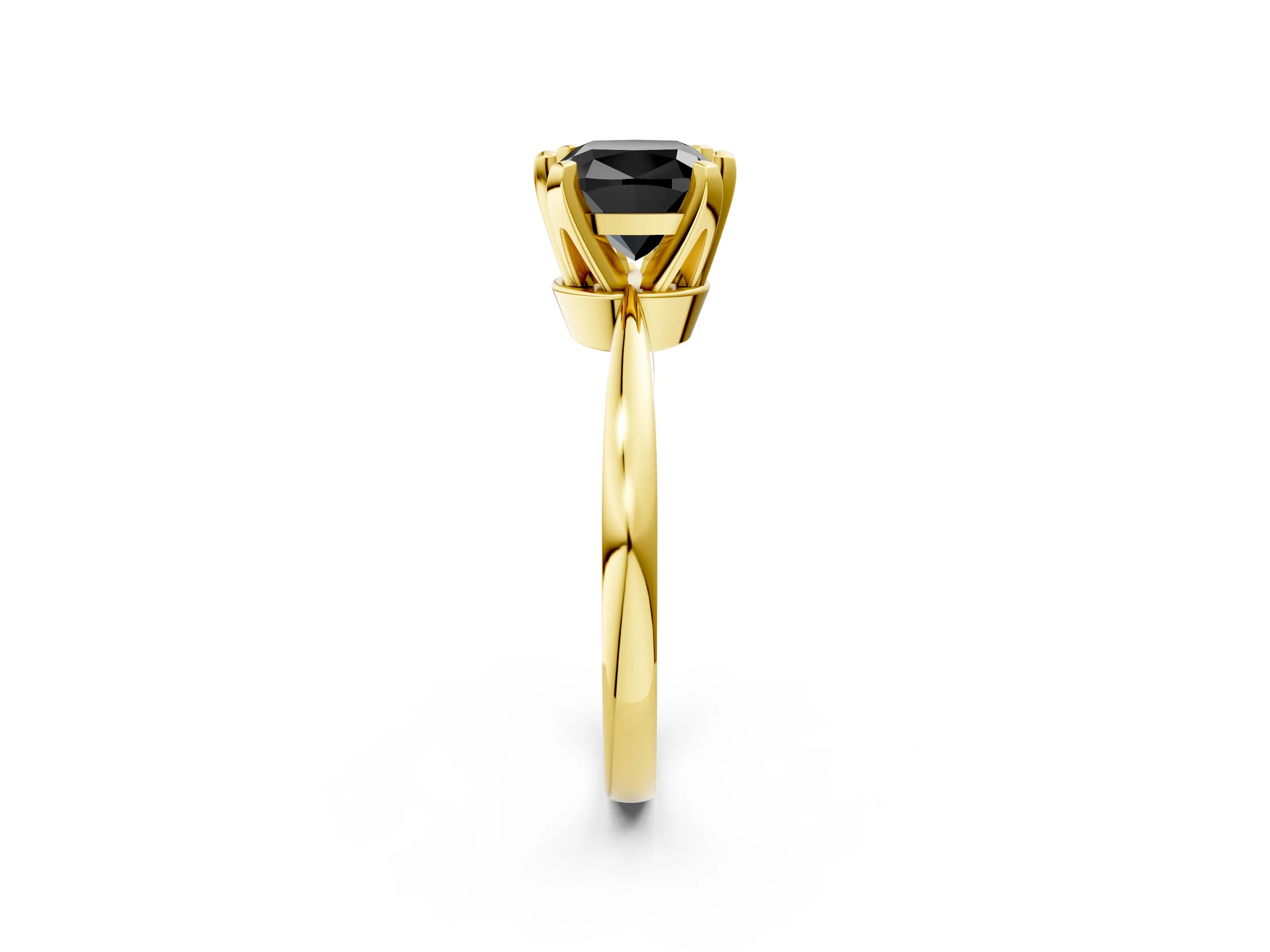 Yellow gold Fancy Black Cushion Cut Solitaire Engagement Ring with Six-Prong Setting and Tapered Band_2