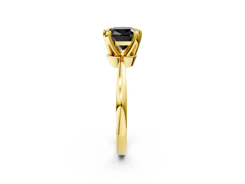 Yellow gold Fancy Black Cushion Cut Solitaire Engagement Ring with Six-Prong Setting and Tapered Band_2