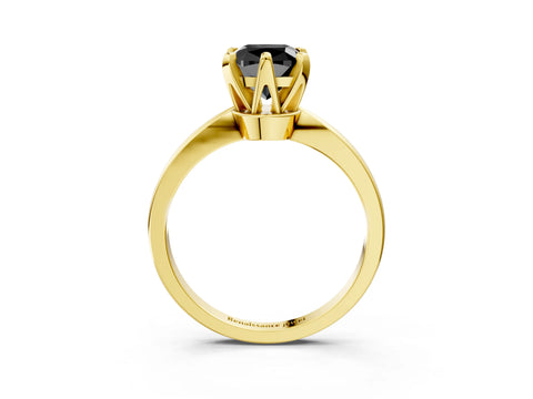 Yellow gold Fancy Black Cushion Cut Solitaire Engagement Ring with Six-Prong Setting and Tapered Band_3
