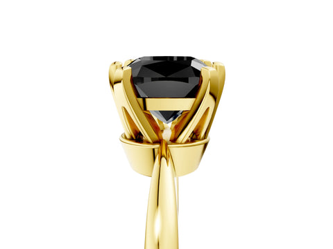 Yellow gold Fancy Black Cushion Cut Solitaire Engagement Ring with Six-Prong Setting and Tapered Band_5