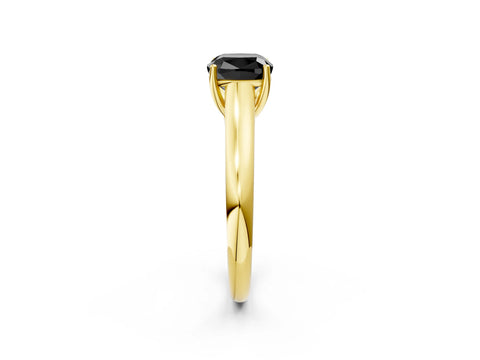 Yellow gold Fancy Black Cushion Cut Solitaire Engagement Ring with Tapered Band and Four-Prong Setting_5