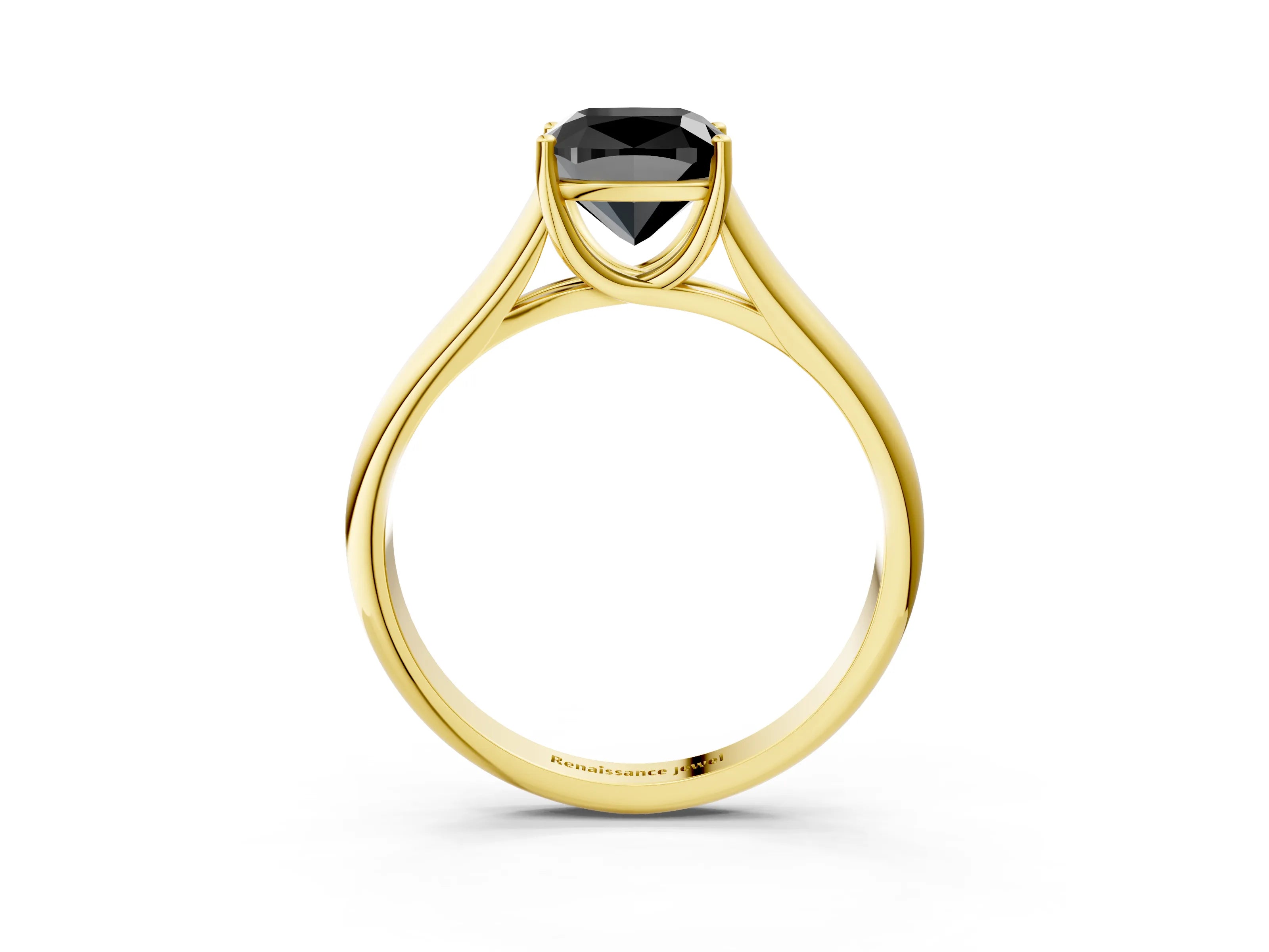 Yellow gold Fancy Black Cushion Cut Solitaire Engagement Ring with Tapered Band and Four-Prong Setting_6