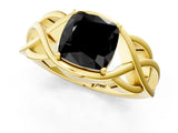 Yellow gold Fancy Black Cushion Cut Solitaire Intertwined Band Prong Setting Ring_1