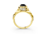 Yellow gold Fancy Black Cushion Cut Solitaire Leaf-Inspired Engagement Ring with Prong Setting_15