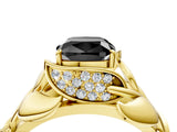 Yellow gold Fancy Black Cushion Cut Solitaire Leaf-Inspired Engagement Ring with Prong Setting_16