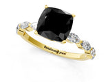 Yellow gold Fancy Black Cushion Cut Solitaire Marquise Side Stone Prong Setting Ring_1