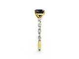 Yellow gold Fancy Black Cushion Cut Solitaire Marquise Side Stone Prong Setting Ring_2
