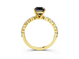Yellow gold Fancy Black Cushion Cut Solitaire Marquise Side Stone Prong Setting Ring_3