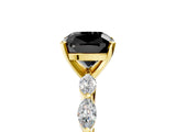 Yellow gold Fancy Black Cushion Cut Solitaire Marquise Side Stone Prong Setting Ring_5