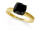 Yellow gold Fancy Black Cushion Cut Solitaire Milgrain Engraved Band with Four-Prong Setting_1